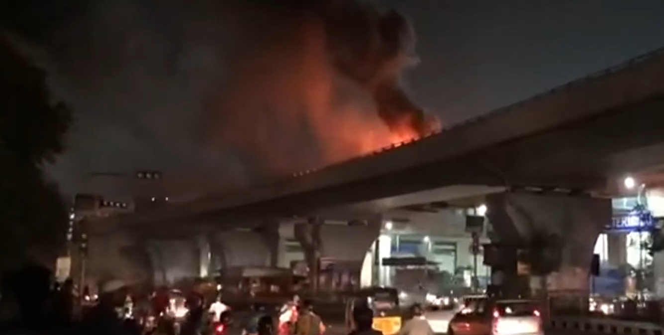 Car Fire near Chennai international airport flyover