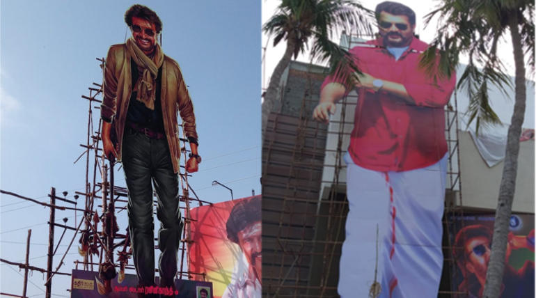 Petta and Viswasam Opening Box office Predictions , Image - Cutouts of Rajini and Ajith