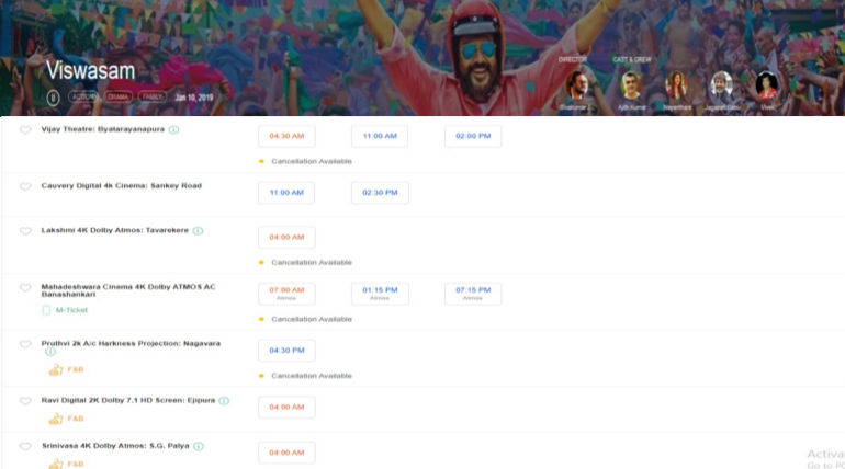 Viswasam Bangalore Bookings Starts Raging, Early Morning Shows Going Housefull , Image - BMS